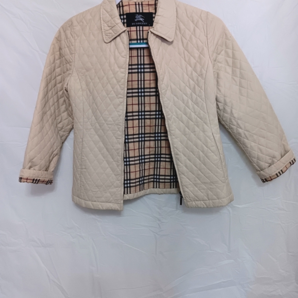 Burberry Beige Quilted Jacket with Check Interior